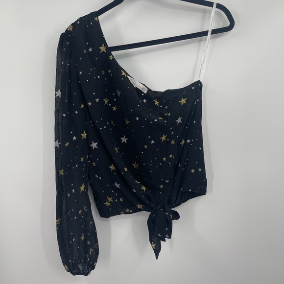 Lovers+Friends Black Gold Star One Shoulder revolve Top size small - Picture 2 of 7